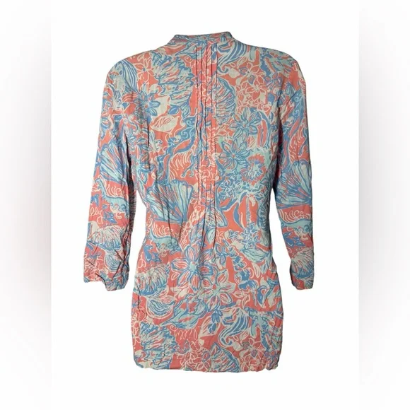 Lilly Pulitzer Women’s Sarasota Tunic Pink Sun Ray V-Neck 3/4 Sleeve Top Small - Picture 7 of 12